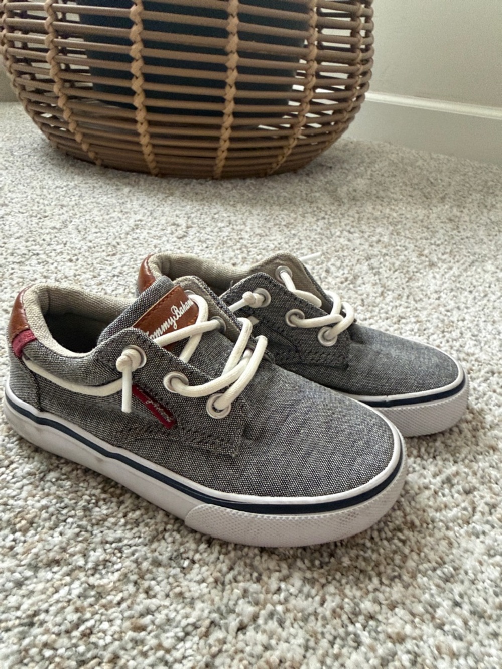 Tommy Bahama Kids Gray Canvas Lace-Up Sneakers with White Trim